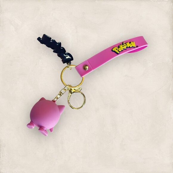 🟢Pokémon Jigglypuff Pink  3D Keychain Bag Accessory Wristlet - Picture 2 of 2